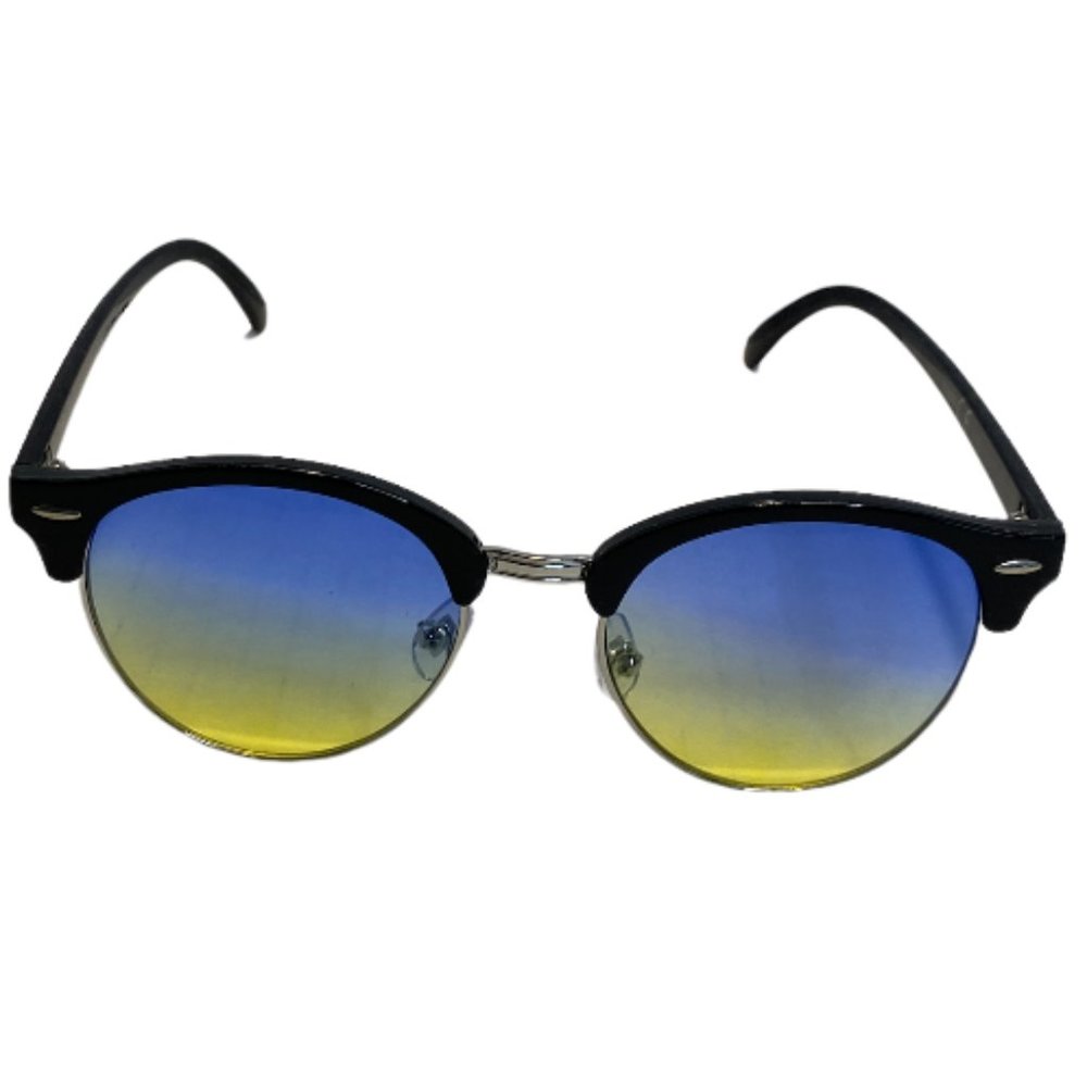 Black & Silver Round Retro Sunglasses